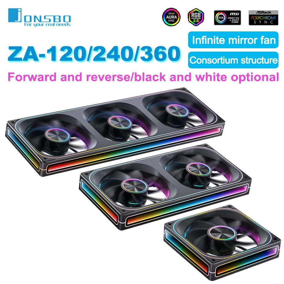 JONSBO ZA-120/240/360 케이스 팬 5V/3핀 ARGB 4면 천층 거울 조합 구조 냉각 배출 쿨링 팬