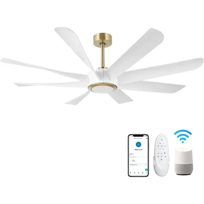 Ventilador de teto controle remoto com luz regulável, alta CFM Silencioso, Motor DC, moderno, inteligente, grande