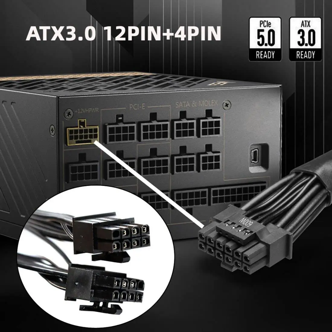 RTX4090 RTX4080 12VHPWR 16P(12+4) to 4x8-pin Splitter 12VHPWR to 2x8Pin 90 Degree Elbow Connector Adapter