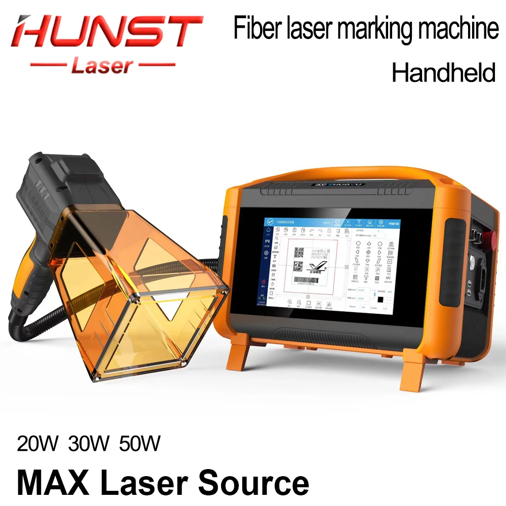 HUNST 20W 30W 50W Protable Hand-held Fiber Laser Marking Machine For  Engraving DIY Print Metal Gift LOGO QR BAR Code Word IMage