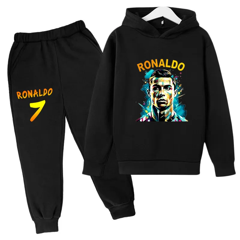 

2024 Kids New Clothes Spring/Autumn Gifts Celebrity Idol CR7 Hoodie+Pants 2P Sportswear 3-13Y Boys/Girls Casual Jogging Coat Set