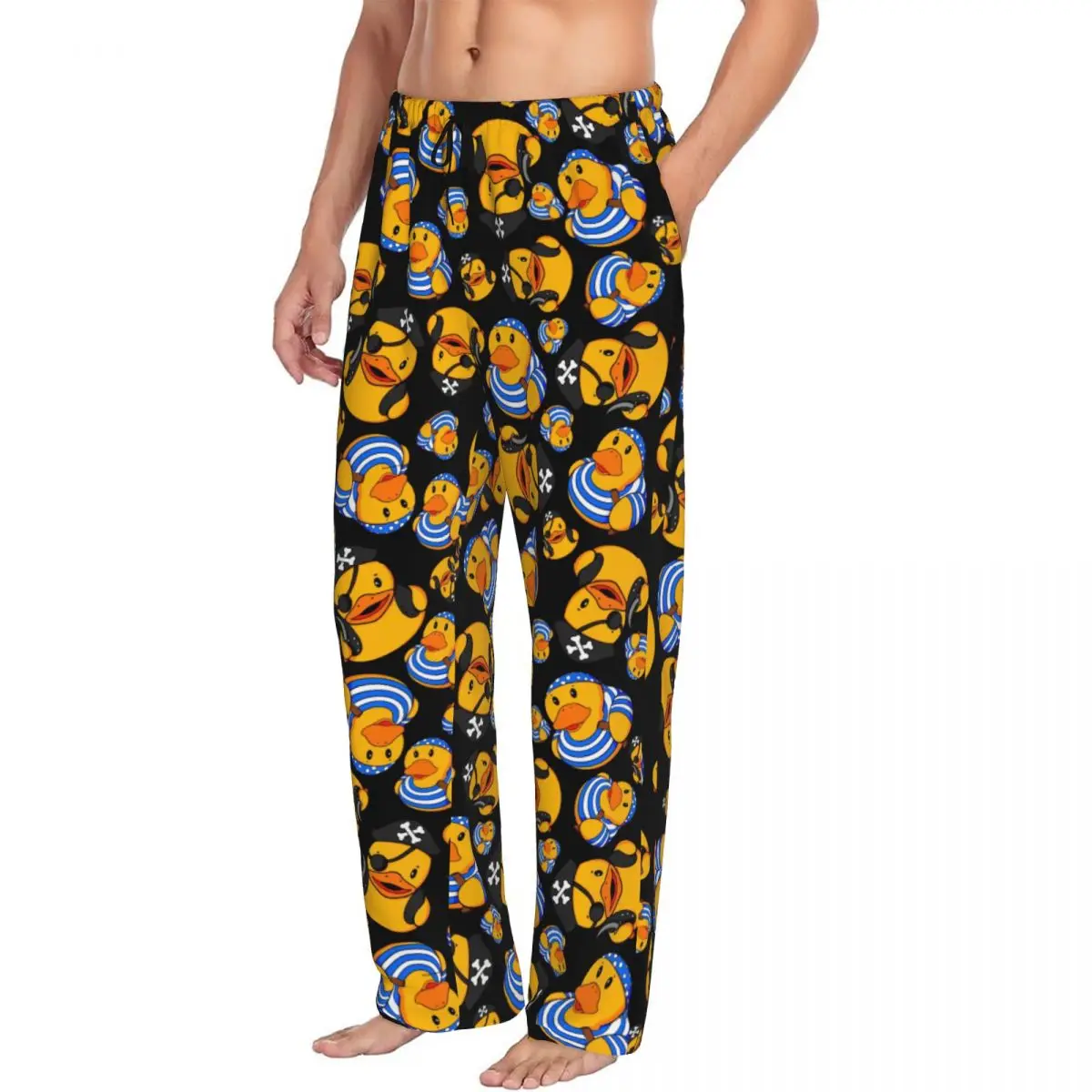 Men's Cartoon Animal Rubber Duck Pajama Pants Custom Print Sleep Sleepwear Bottoms with Pockets