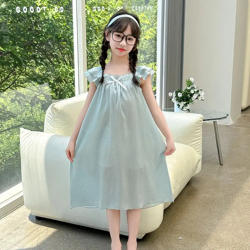 New Summer Korean Style Girls Sleeveless Nightgown Ice Silk Pajama Dress Outer Wear - view 5