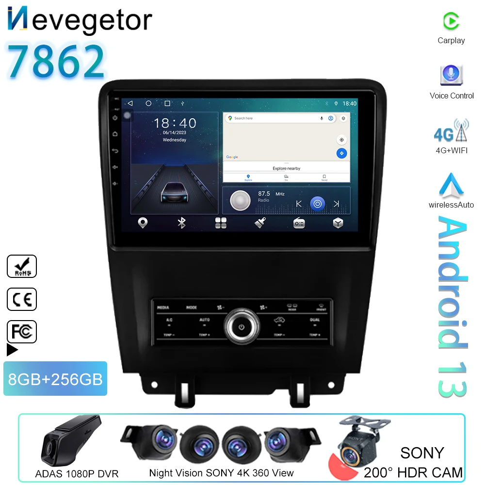 

Android 13 For Ford Mustang V S-197 2009 - 2014 Carplay Auto Radio Car Multimedia Player GPS Navigation Rear Camera No 2din DVD