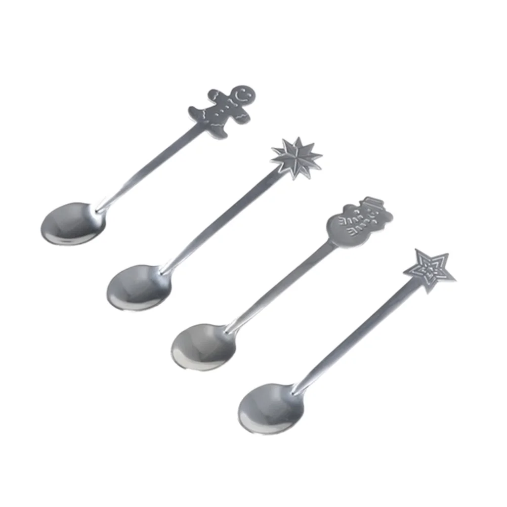 

4 шт., кофейные ложки из нержавеющей стали, рождественская посуда с героями мультфильмов, праздничная ложка для смешивания десертов, рождественский подарок, рождественская ложка
