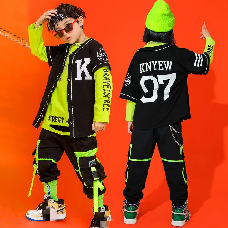 Kids Performance Hip Hop Dancing Outfits Crop Tops Street Wear Cargo Pants Girls Boys Jazz Dance Wear Costumes Concert Outfits