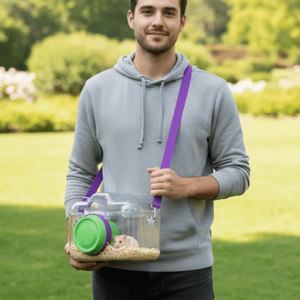 Transparent Hamster Carriers Cage with Water Bottle Ventilated Pet Outgoing Cage Camera Shape Food Bowl Hamster Carry Bag