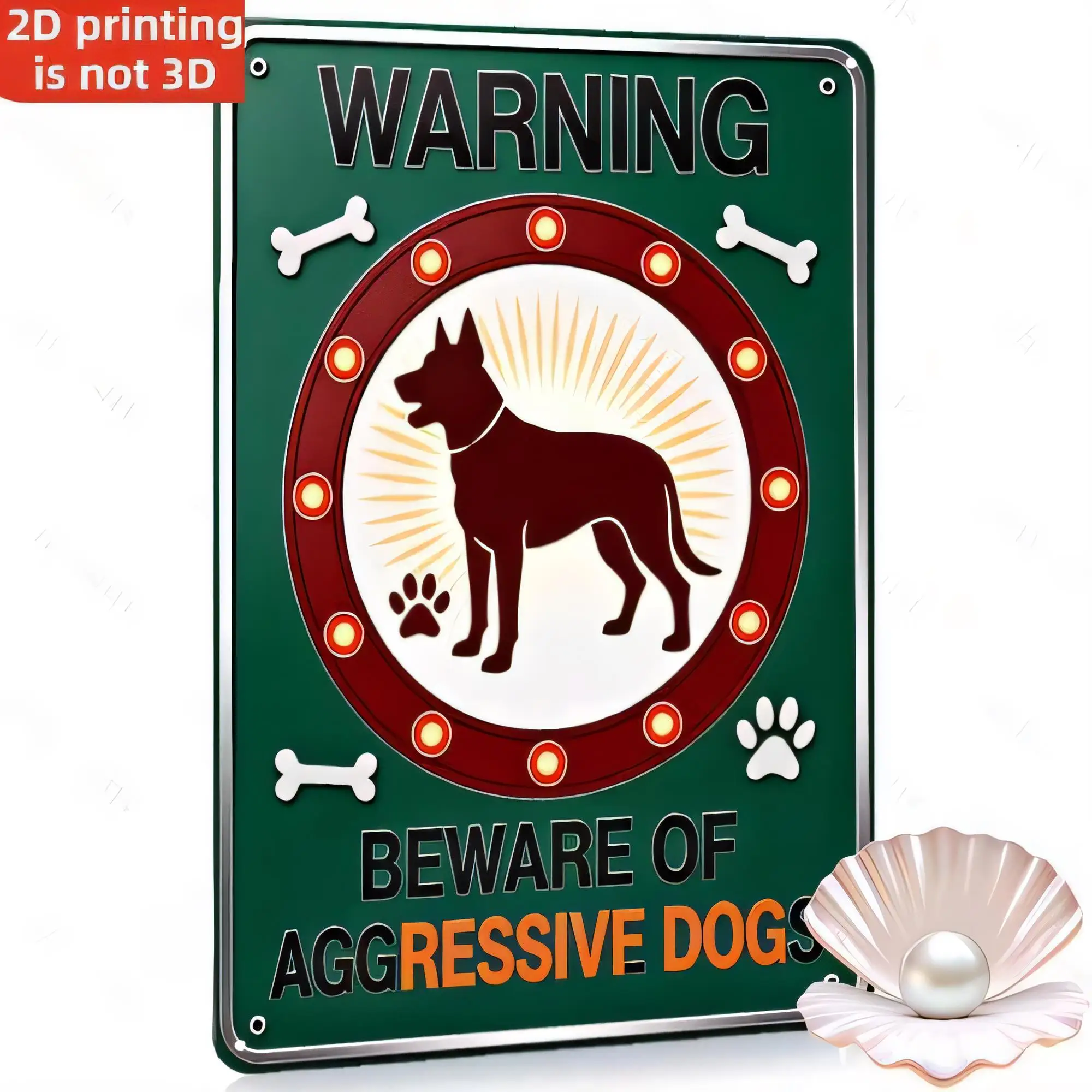 Tin Sign “Warning Beware of Aggressive Dog” Vintage Metal Plaque 2D Printing Retro Wall Decor for Garage Yard Farmhouse Home War