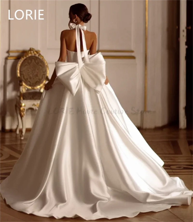 LORIE A-lijn Elegant Satijn Halter Grote Strik Trouwjurk Mouwloze Bruidsjurken vestidos de novia Backless Aangepaste 2025