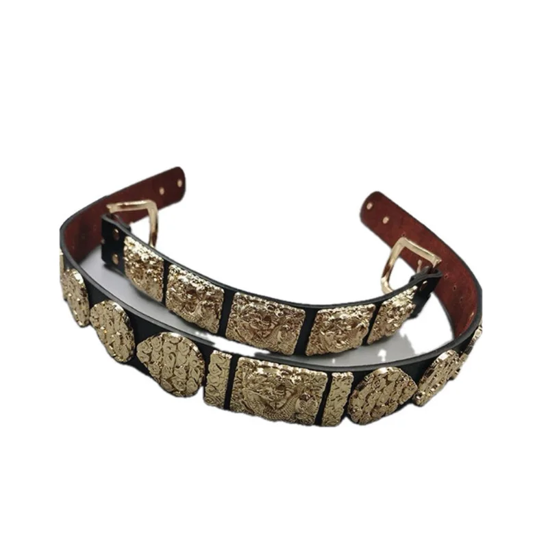 Unisex Draak Patroon Hanfu Riem Chinese Vintage Hanfu PU Zwart Metalen Riem Ronde Hals Jurk Hanfu Accessoires Riem Voor Mannen Vrouwen