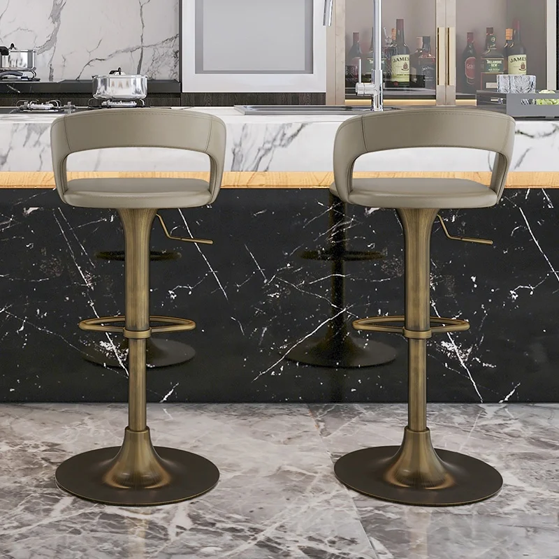 Household adjustable height rotating high stool with armrest island counter chair