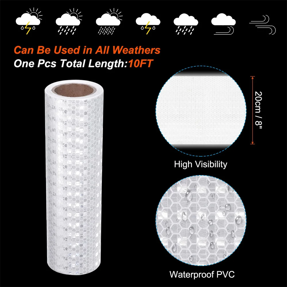 Satop Cinta Nastro riflettente bianco lucido 8 pollici x 10FT Riflettore adesivo adesivo di sicurezza ad alta visibilità impermeabile per auto