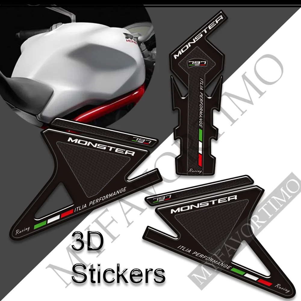 Untuk Ducati Monster 797 3D stiker sepeda motor tangki bahan bakar minyak bantalan stiker pelindung Kit lutut lambang dekoratif