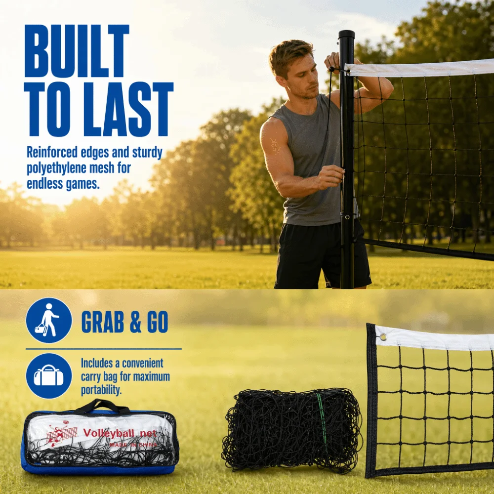 2pcs Covered Edge Beach Volleyball Net Durable Construction Standard Size Volleyball Training Net Polyethylene