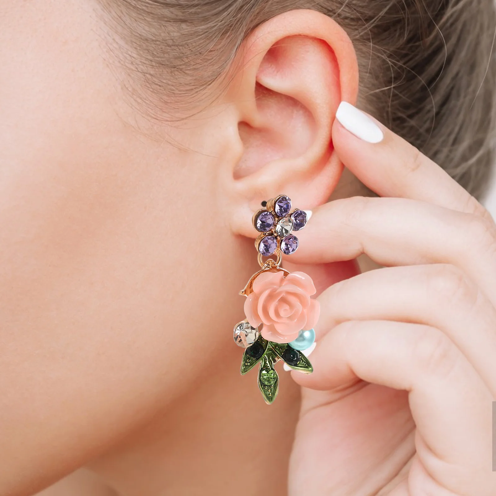 

1Set Floral Necklace Earrings Set Summer Inspired Bridal Wedding Bridesmaid Prom Jewelry Flower Jewelry for Women