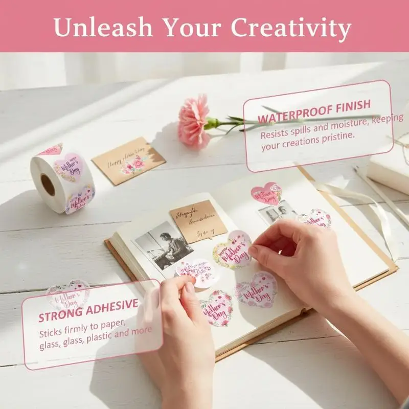 500Pcs Happy Mothers Day Stickers Floral Gift Labels for Envelope Seals Scrapbook DIY Mothers Day Presents