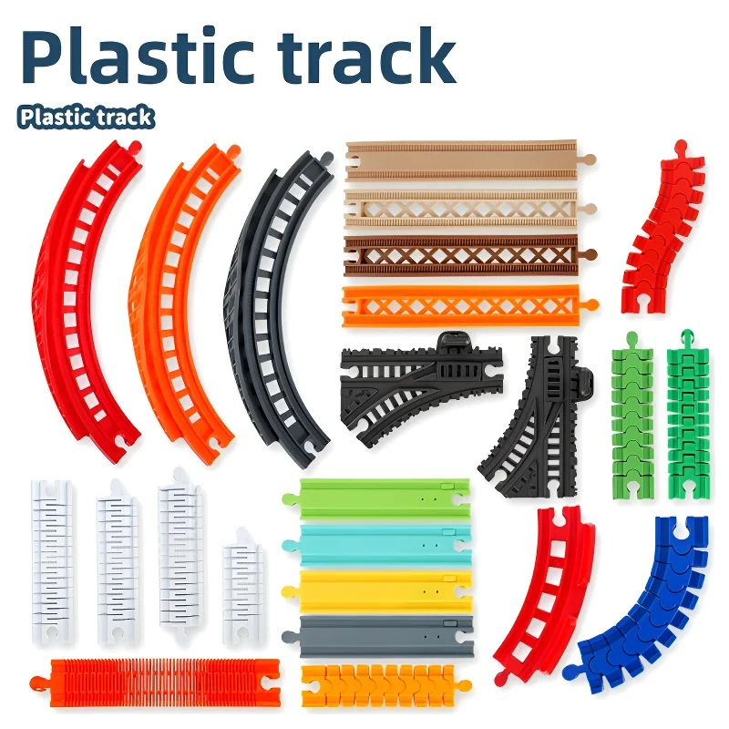 Todos los tipos de vía de tren de plástico, accesorios de vía férrea de madera aptos para vías de madera de marca, juguetes ferroviarios para niños