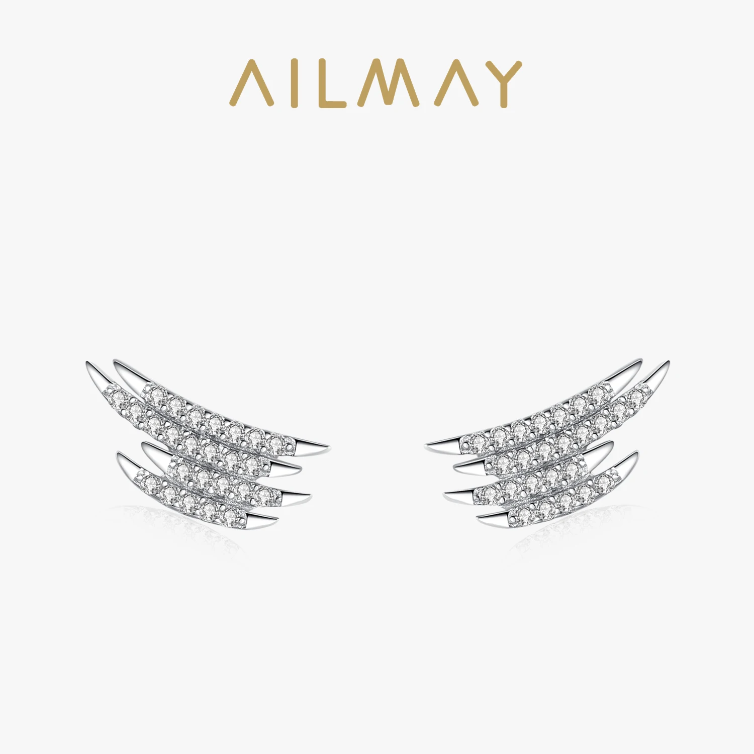 

Ailmay Genuine 925 Sterling Silver Sparkling Zircon Geometric Line Exquisite Stud Earrings For Women Wedding Engagement Jewelry