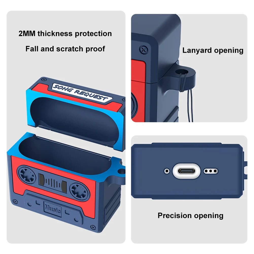 Силиконовый чехол с кассетной лентой, чехол для наушников со шнурком, мультяшный силиконовый защитный чехол для AirPods, чехол 4-го поколения