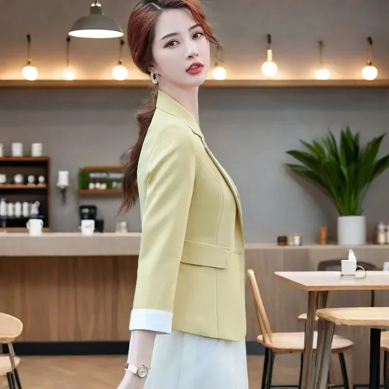우아한 사무실 레이디 블레이저 여성 의류 2025 패션 긴 소매 싱글 버튼 블레이저 코트 여성 탑 정장 재킷 겉옷