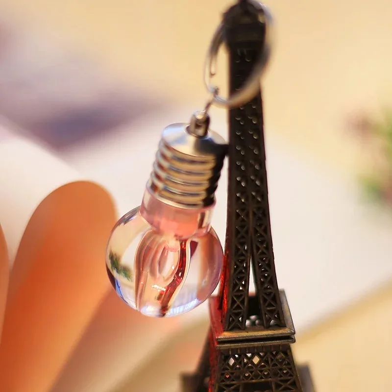 LED Light Bulb Keychain Clear Acrylic Keyring Glow Flashlight Bag Charm Miniature Lamp Pendant Creative Novelty Toy Gift Item