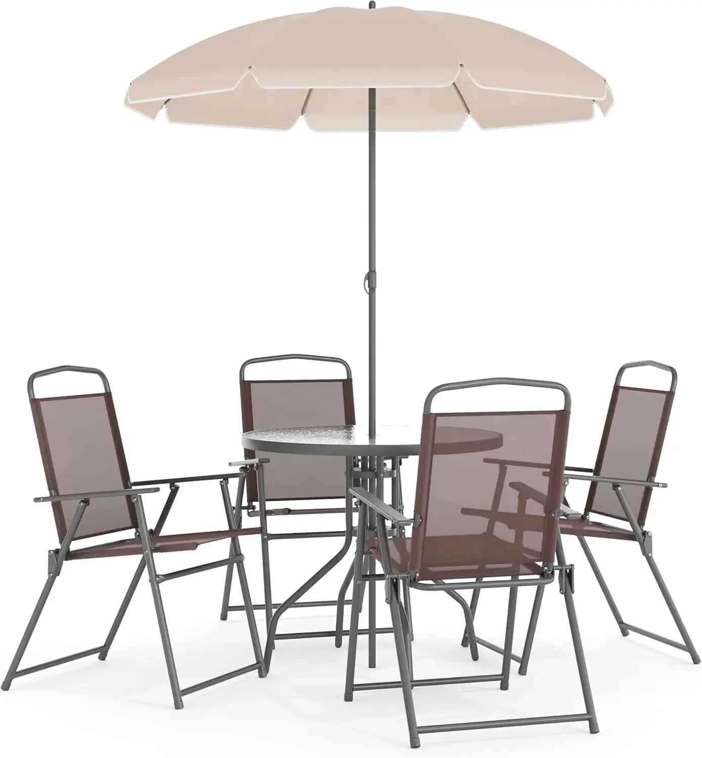 Table parapluie pliante noire, ensemble de 4 chaises, jardin, 6 pièces