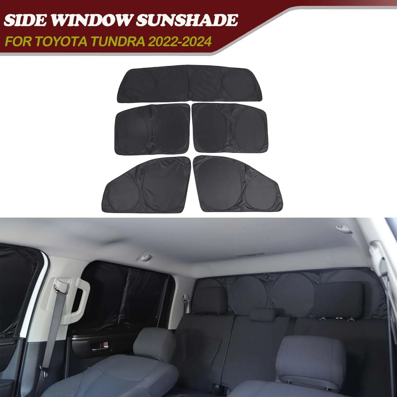 

Солнцезащитные накладки на боковые окна (защита от УФ-излучения и жары) для Toyota Tundra 2022-2024, 5 шт.