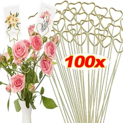 100/20x Metal Flower Seat Card Holders Golden Heart-Shaped Flower Pickup Stick Clips DIY Floral Arrangement Holders for Weddings