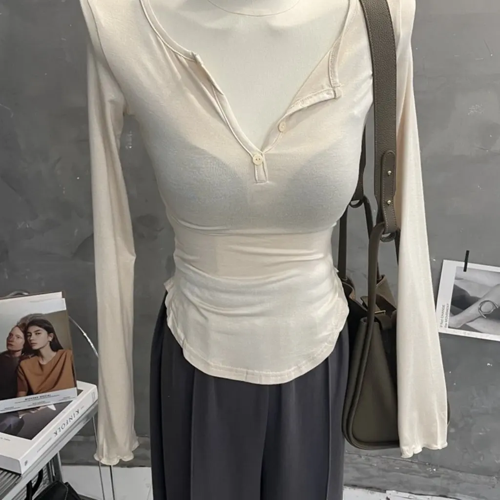 

Женская сексуальная тонкая футболка с длинными рукавами, стиль Pure Desire, нерегулярный облегающий топ, тонкий низ, модная мода для девочек