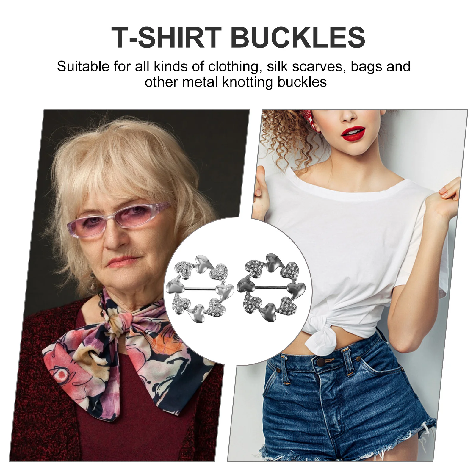 

2 pcs Alloy Scarf Buckle Shawl Ring T-Shirt Clip Metal Dressing Clasp Neckerchief Brooch Pin Fashion Accessory For Women