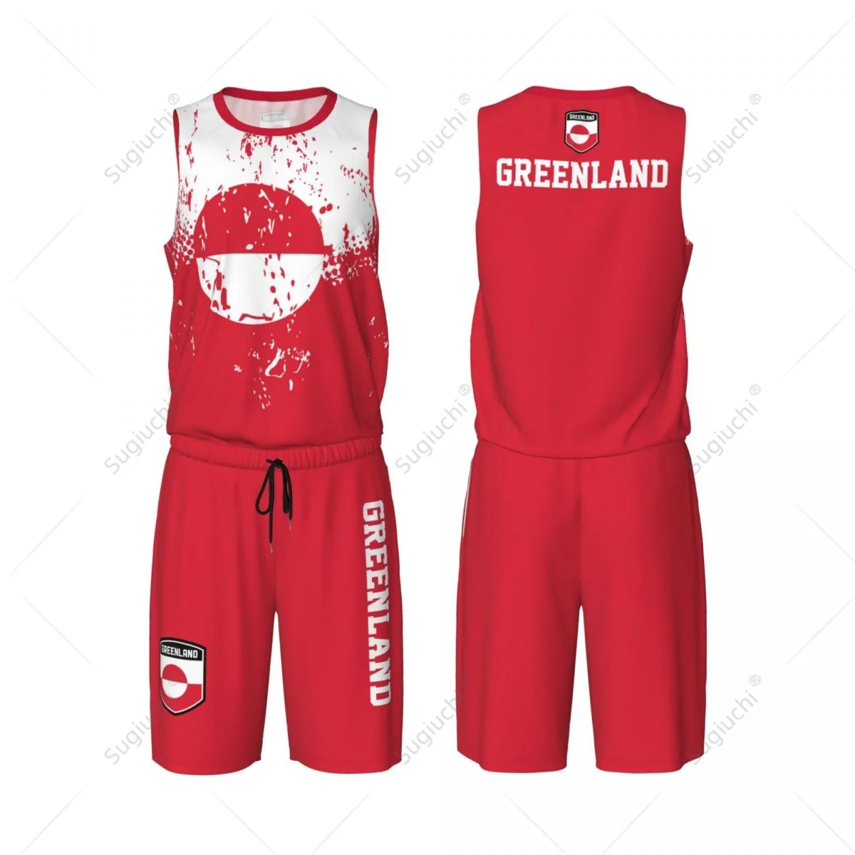 Greenland Flag Grain Men Basketball Set Shirt & Pants Sleeveless