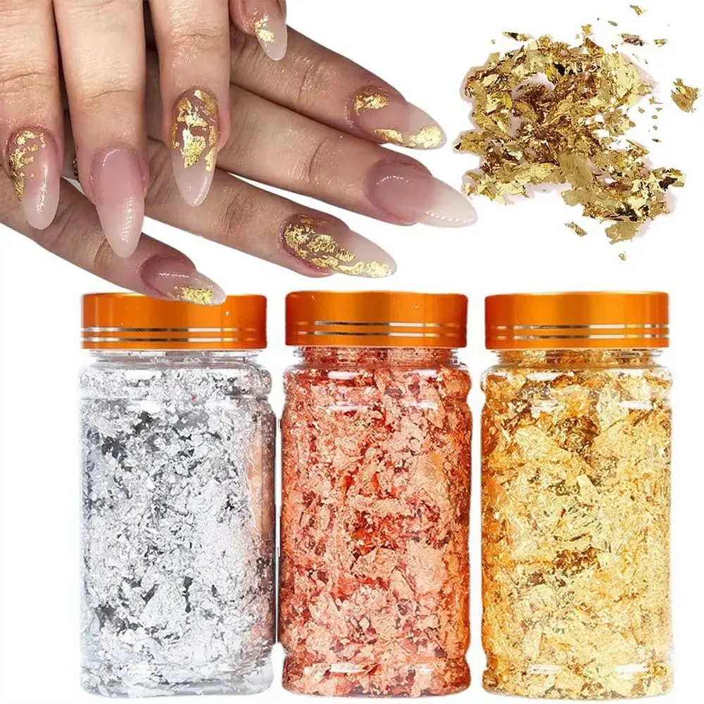 3er-Set Gold Silber Kupfer Aluminiumfolie Nagel-Flocken Harz Glitzernde Ultradünne Goldene Folie Nagelglitter Pailletten Acryl-Nagel-Dekoration