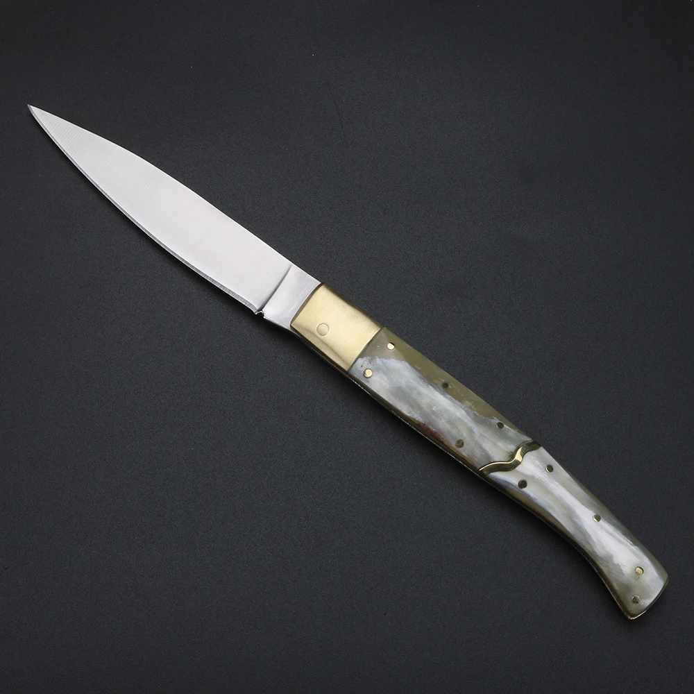 Natural Yak Horn Handle Folding Knife with Brass Head, Italian Style Practical Fruit Folding Knife for Home Use