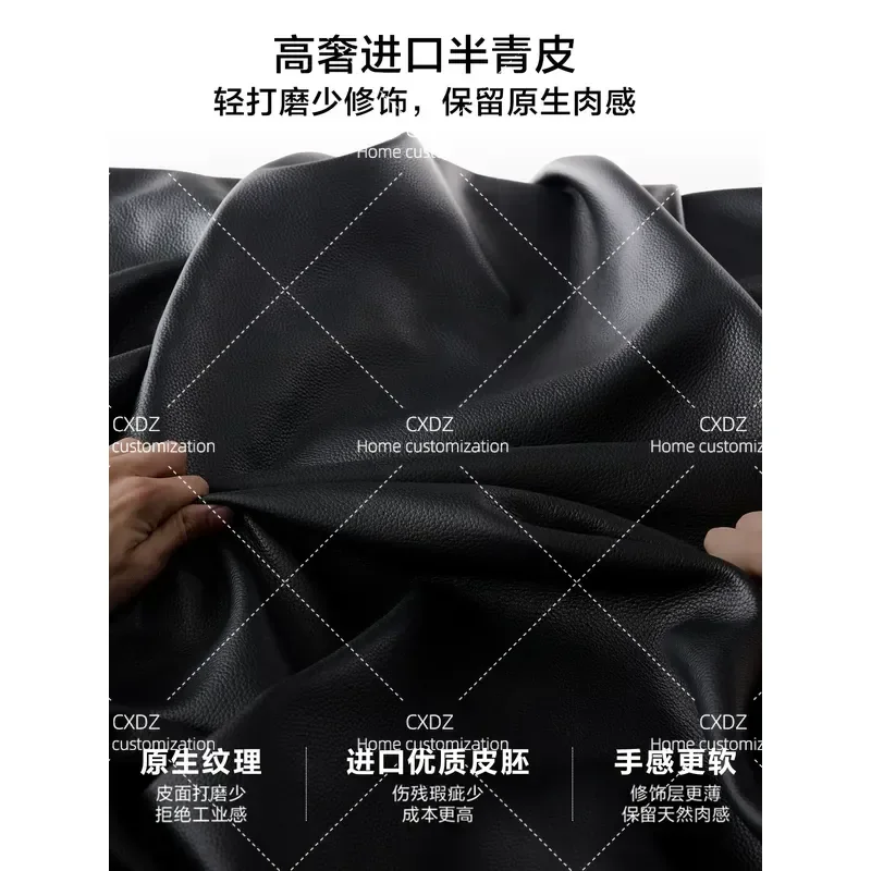 Minimalist Light Luxury Semi Green Leather Sofa Black Straight Row Living Room Furniture 2026 New High End Home Decor