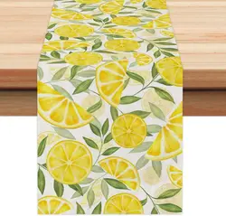 Summer Yellow Lemon Linen Table Runners Holiday Party Decorations Leaves Farmhouse Dining Table Runners Kitchen Table Decor