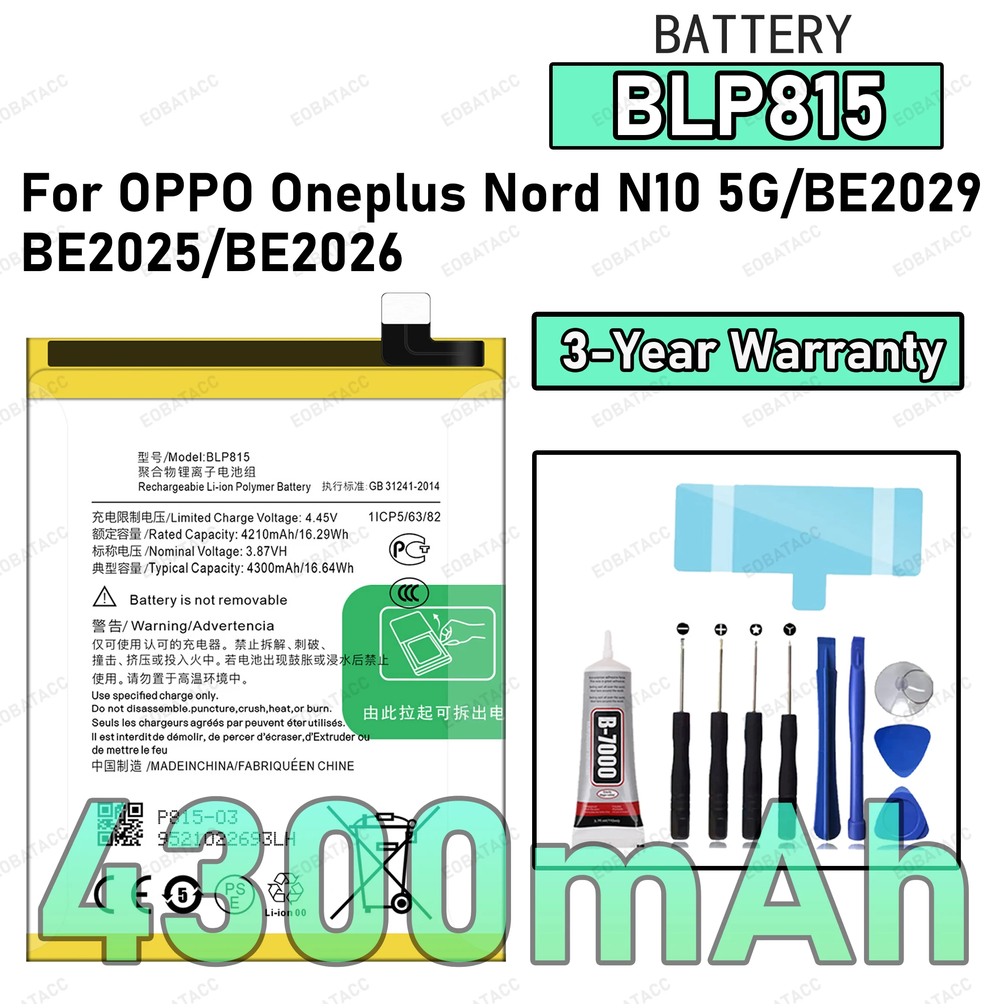 

100% New Original Battery BLP815 For OPPO Oneplus Nord N10 5G/BE2029 Battery+ Free Tools