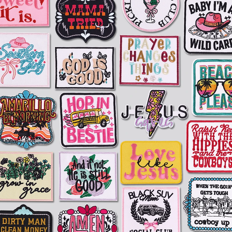 Western Cowboy Buchstaben-Stickerei-Aufnäher zum Aufbügeln für Kleidung, Cartoon-Buchstaben-Slogan-Patch, Western Cowgirl Näh-Patch