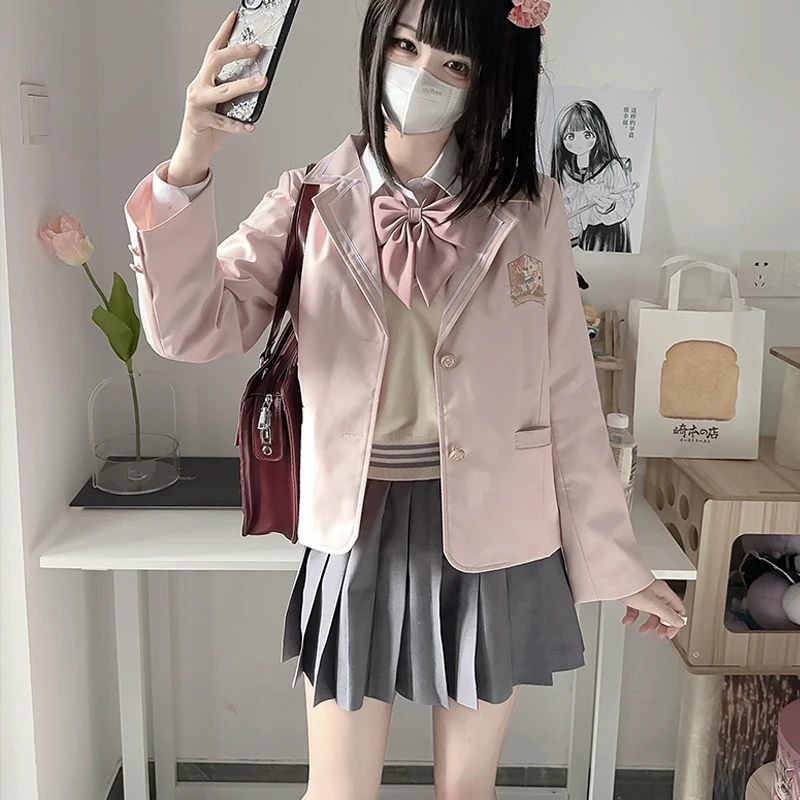 Uniformi scolastiche coreane giapponesi per ragazza Autunno e inverno Giacca lunga rosa JK Cappotto da marinaio Giacca da studente Seifuku Donna