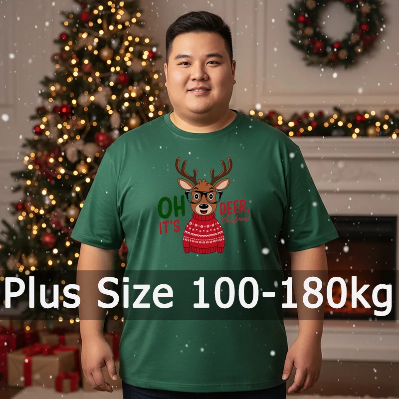 

Christmas T-shirt Men Plus Size Printed Cotton Tee Jesus Christ Yule 6XL 7XL 100-180kg Short Sleeve Tee Big Size Men Clothing