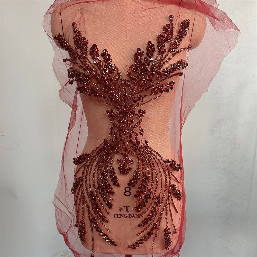 Handmade rhinestones  bodice applique sewing beads stones patches  for dress