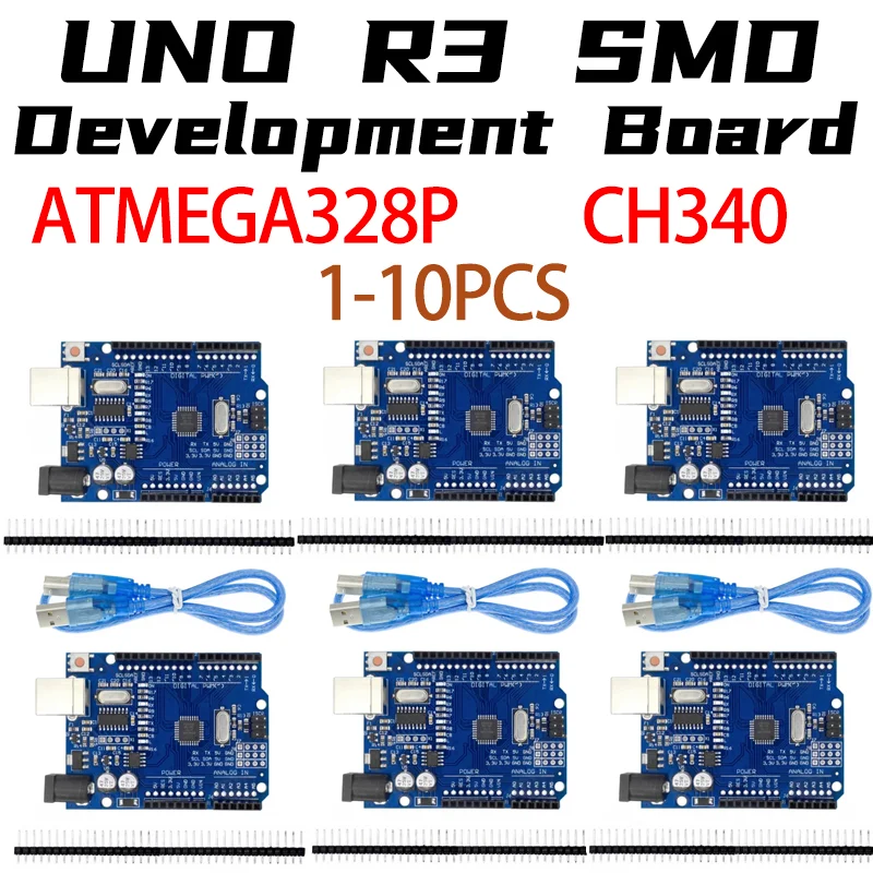 Placa de desarrollo UNO R3 ATMEGA328P CH340G Compatible con Arduino con Cable R3/R4 UNO Proto Shield, placa de expansión