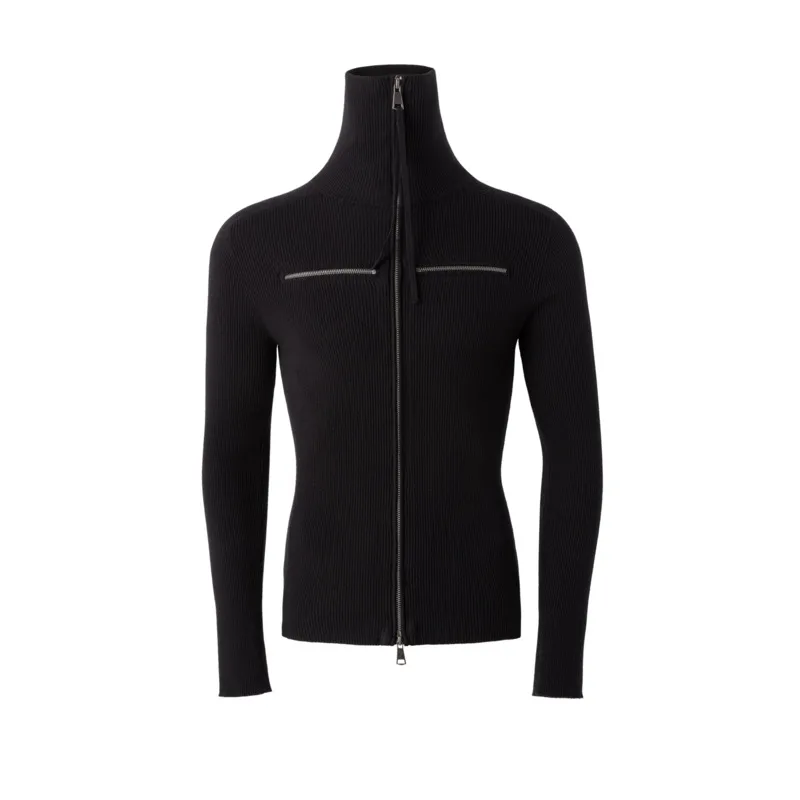 HKSH Spring Autumn New Men Tide Elastic Slim Double Zippers Knit Sweater Avant-Garde Stand Collar Cardigan Chic Ins Tops HK17134