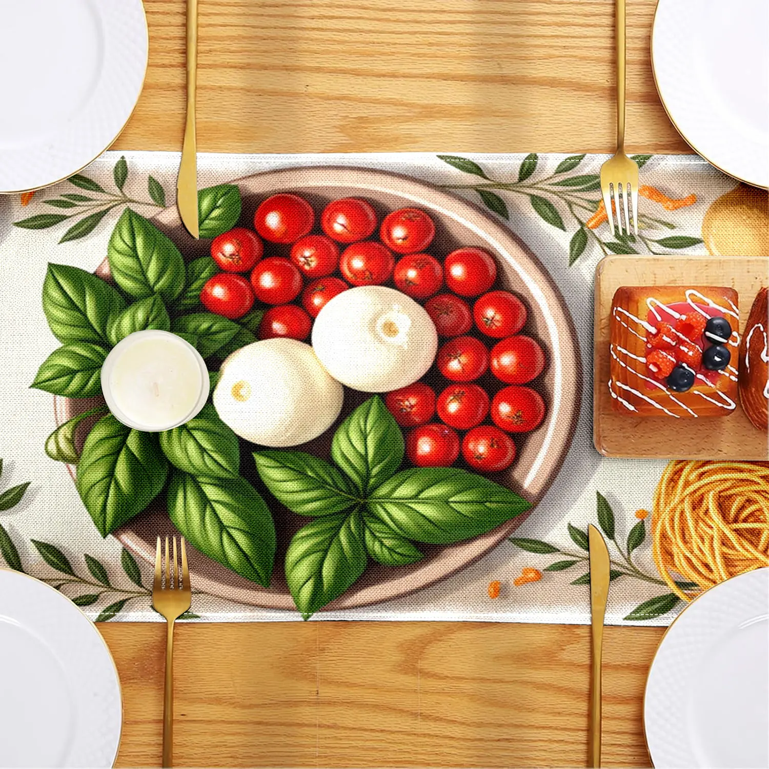 قطعة واحدة من مفرش الطاولة الإيطالي ذو الطابع الغذائي والبيتزا والمعكرونة والطماطم وأنماط الطعام الإيطالية الأخرى، مناسبة للحفلات ذات الطابع الطعام الإيطالي، وديكورات المطاعم الإيطالية، وعروض استوديو المواد الغذائية، وحفلات الزوايا المبتكرة #5