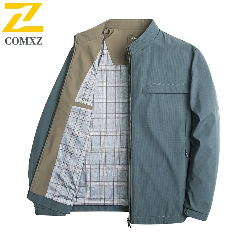 

COMXZ офисная куртка для мужчин, комфортная легкая ветровка, классическая ветровка с воротником-стойкой, ветрозащитная, прочная, осенняя новая одежда