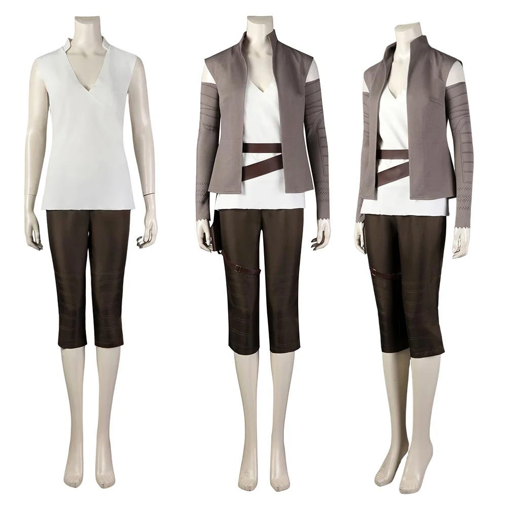 

Adult Rey Cosplay Costume Set Fantasy Disguise Outfits Top Pants Belt Suit Women Halloween Carnival Party Fancy Dress Up