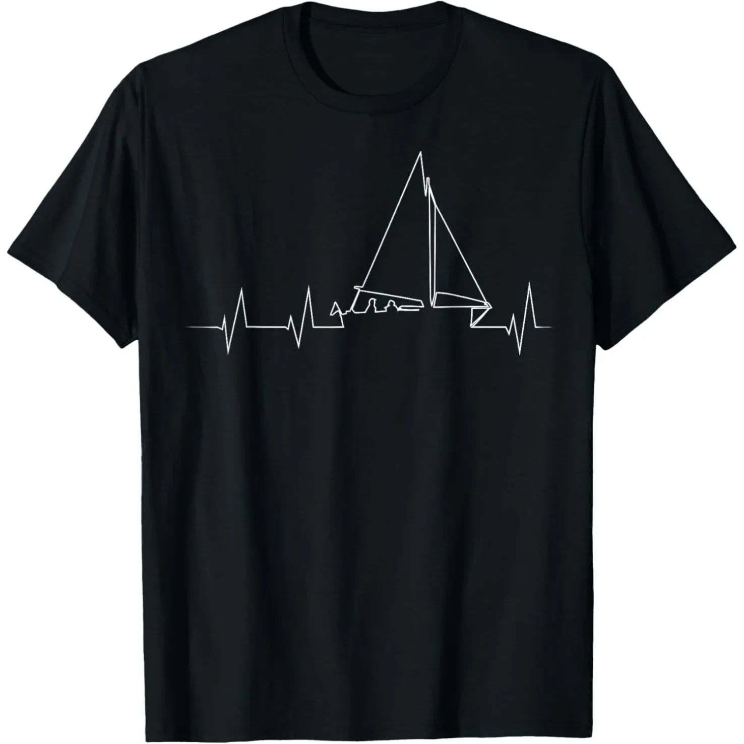 Sailboat Heartbeat ECG Line Graphic T Shirt Men Women Sailing Enthusiast Casual Cotton Tee