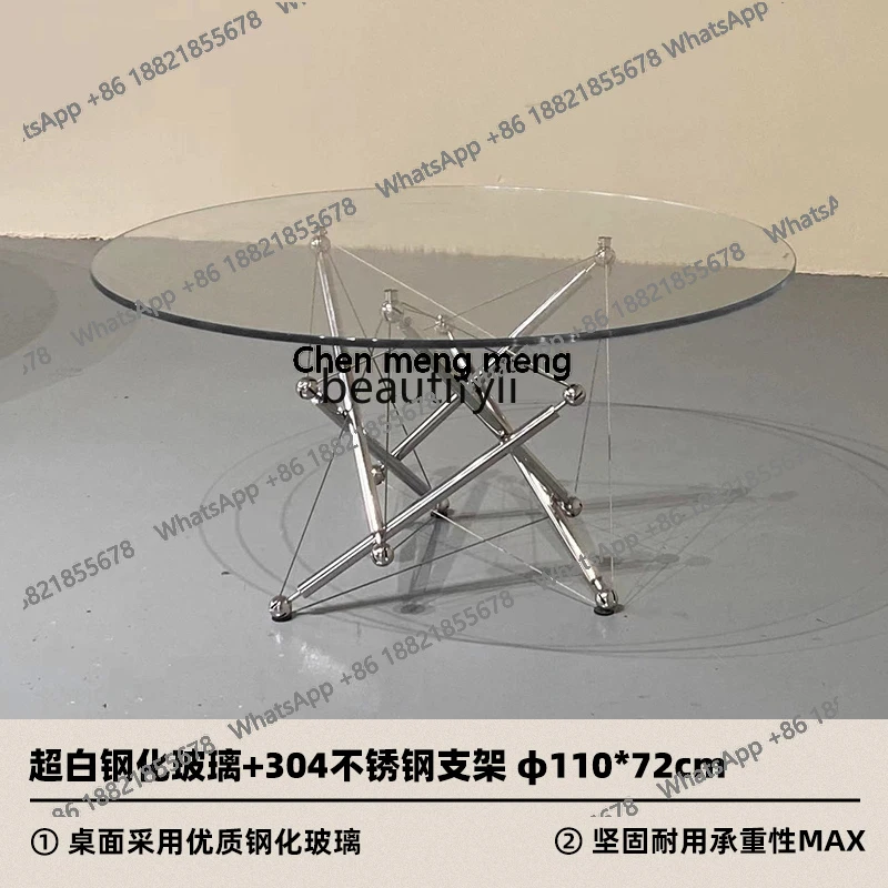 Tavolo rotondo grande di design leggero e di lusso, tavolo da pranzo minimalista per la casa, tavolo in vetro in acciaio inossidabile 304 H