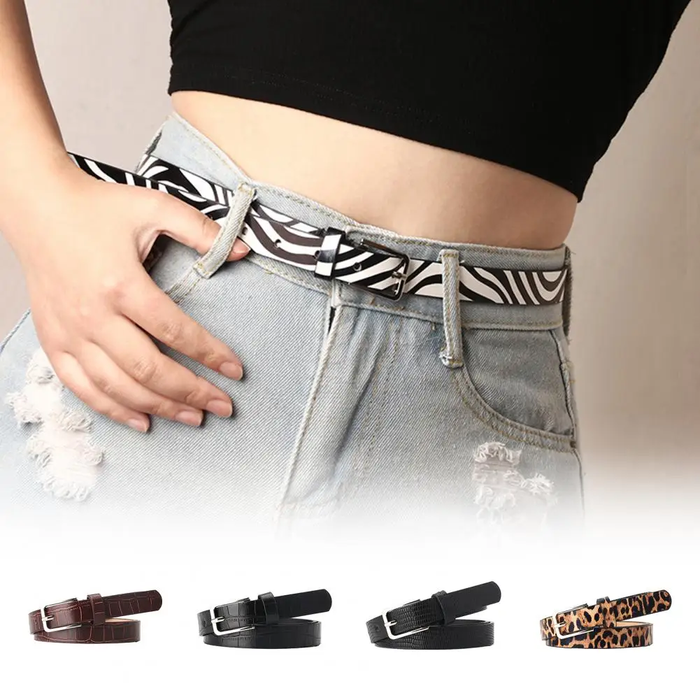 Versatile Women Belt Stylish Women's Thin Zebra Leopard Print Belt with Adjustable Length Faux Leather Waistband for Jeans Multi