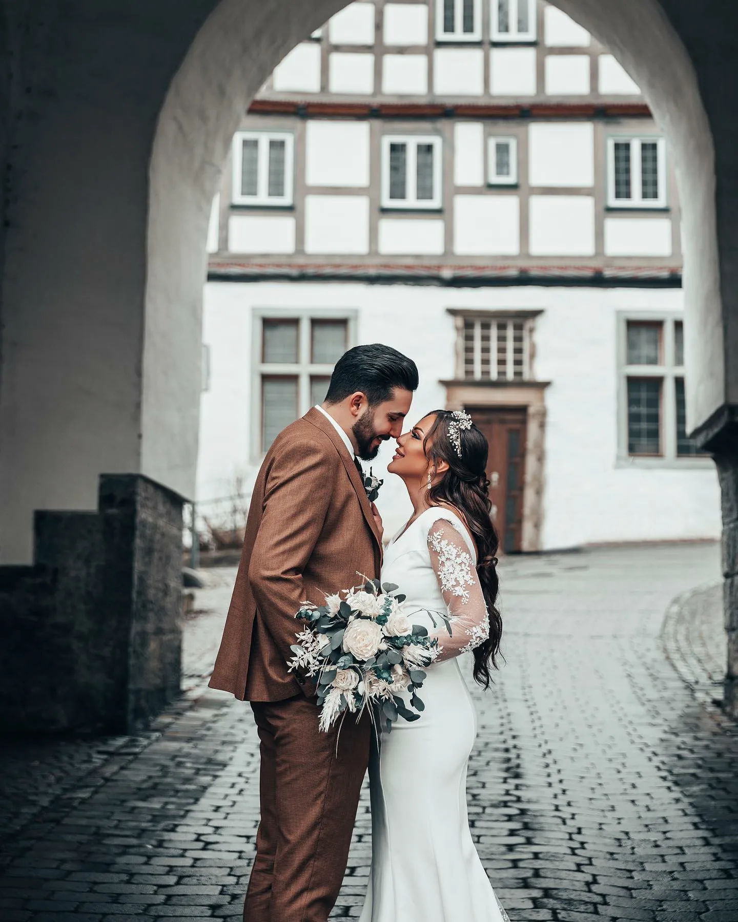 Vestidos De novia modestos árabes De encaje De manga larga vestido De fiesta De boda vestido De novia sirena mujeres personalizar a medidas bata De Marie