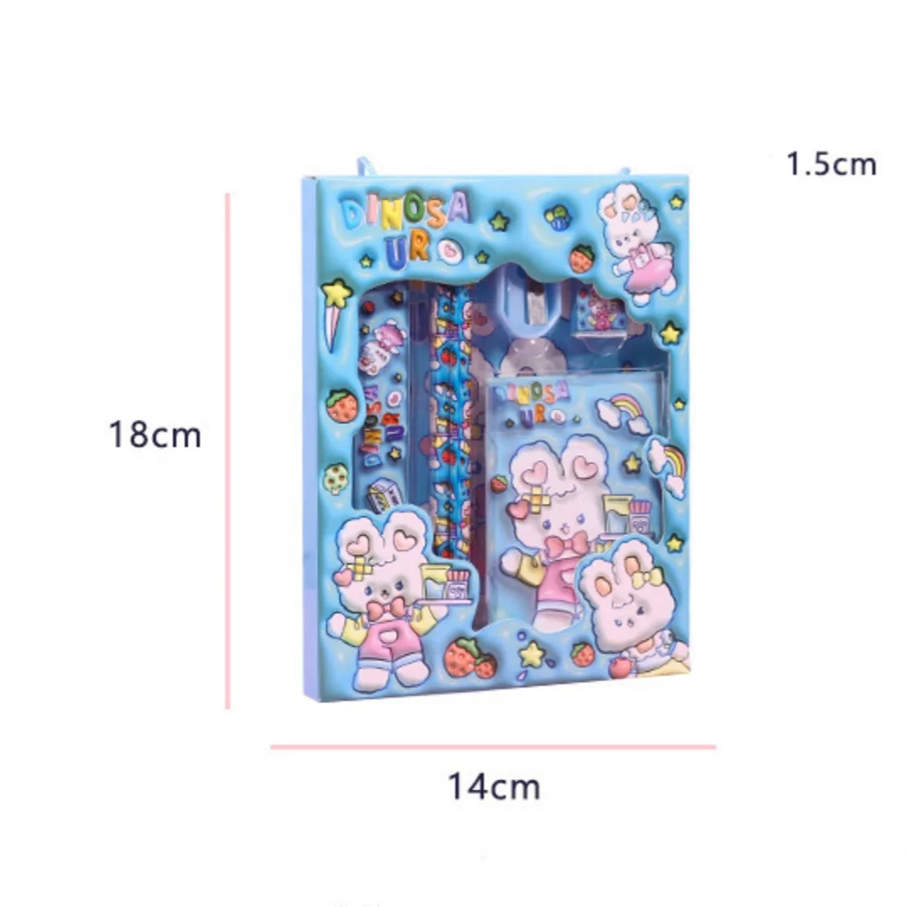 6Pcs Cartoon Stationery Set Cute Pencil Sharpener Eraser Ruler Notebook Set Gift For Kids Kawaii School Office Writing Supplies